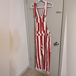 Red & White Striped Denim Overalls: PRICE SPECIAL
